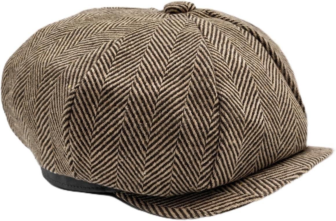 Classic Unisex 8-Panel Newsboy Cap - Vintage Herringbone Cotton Blend Flat Hat - Breathable Gatsby Cabbie Cap for Men & Women
