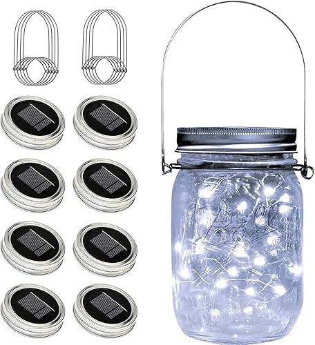 Miniatura 8 de Tapas de luces solares para tarros de masón, paquete de 12 30 luces LED (tarros no incluidos), luces solares colgantes al aire libre, luces solares