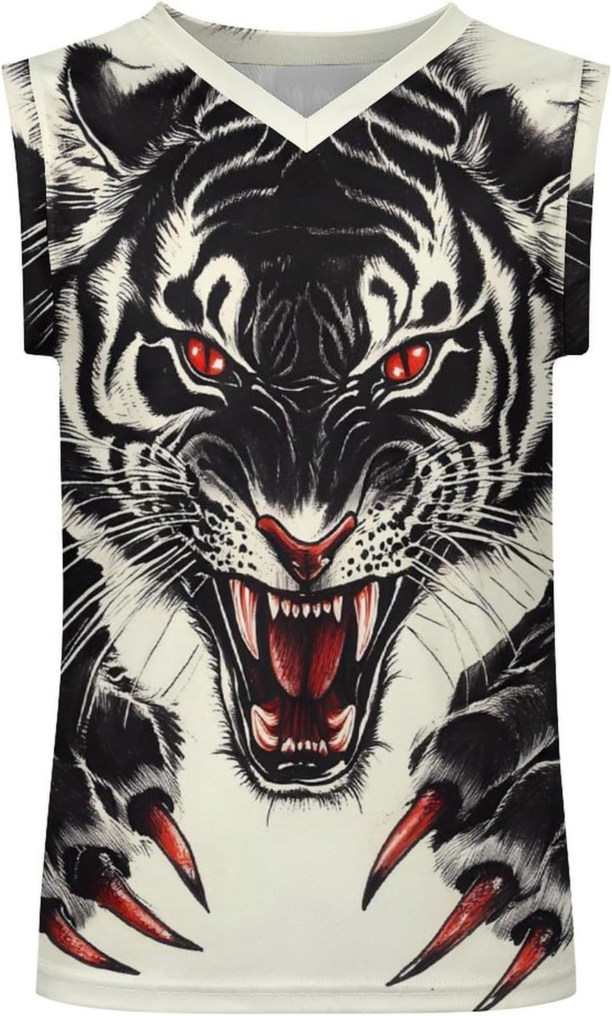 Tiger Claws Men's V-Neck Basketball Tank Top Sleeveless Workout Tank Shirts Gym Fitness Tees Vest