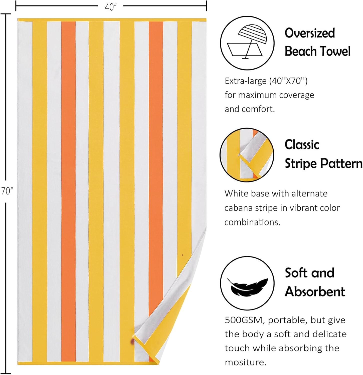 Large Beach Towel Oversized - 40"X70" Big Cute Beach Towels, Extra Large Plush Thick Pool Towel, XL Wide Fluffy Yellow Swimming Towel Oversize for Adults Mens Women - Image 5