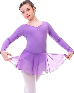 DIPUG Long Sleeve Ballet Leotards for Girls with Skirt Back Bow-knot Dance Leotard for Toddler - coolthings.us