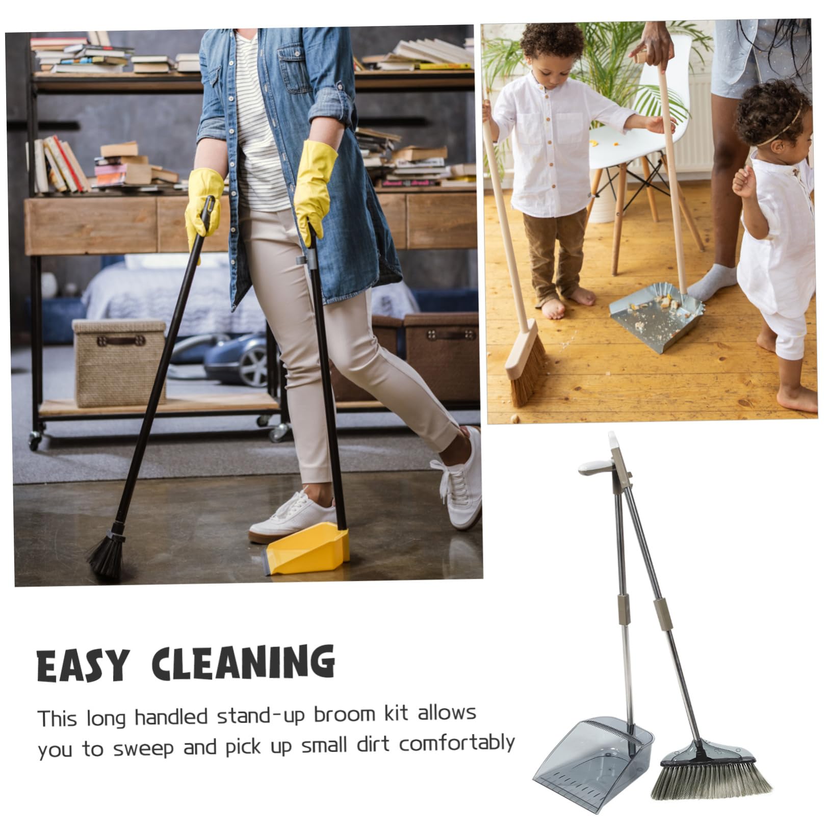 Escoba de Limpieza de Mango Largo Pet y Acero Inoxidable | Juego Hogar, Recogedor Estable Viento, Cepillo Suave para Suelo Estilo Aleatorio