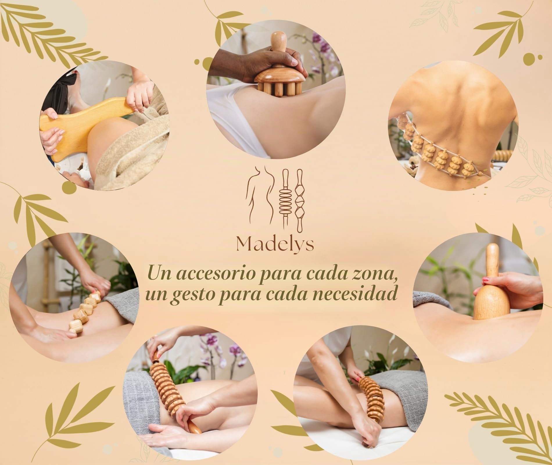 Kit Completo de Maderoterapia Corporal Anticelulitis – Herramientas de Masaje en Madera de Haya Certificada FSC® | Drenaje Linfático, Vientre Plano | Wood Therapy Premium MADELYS®