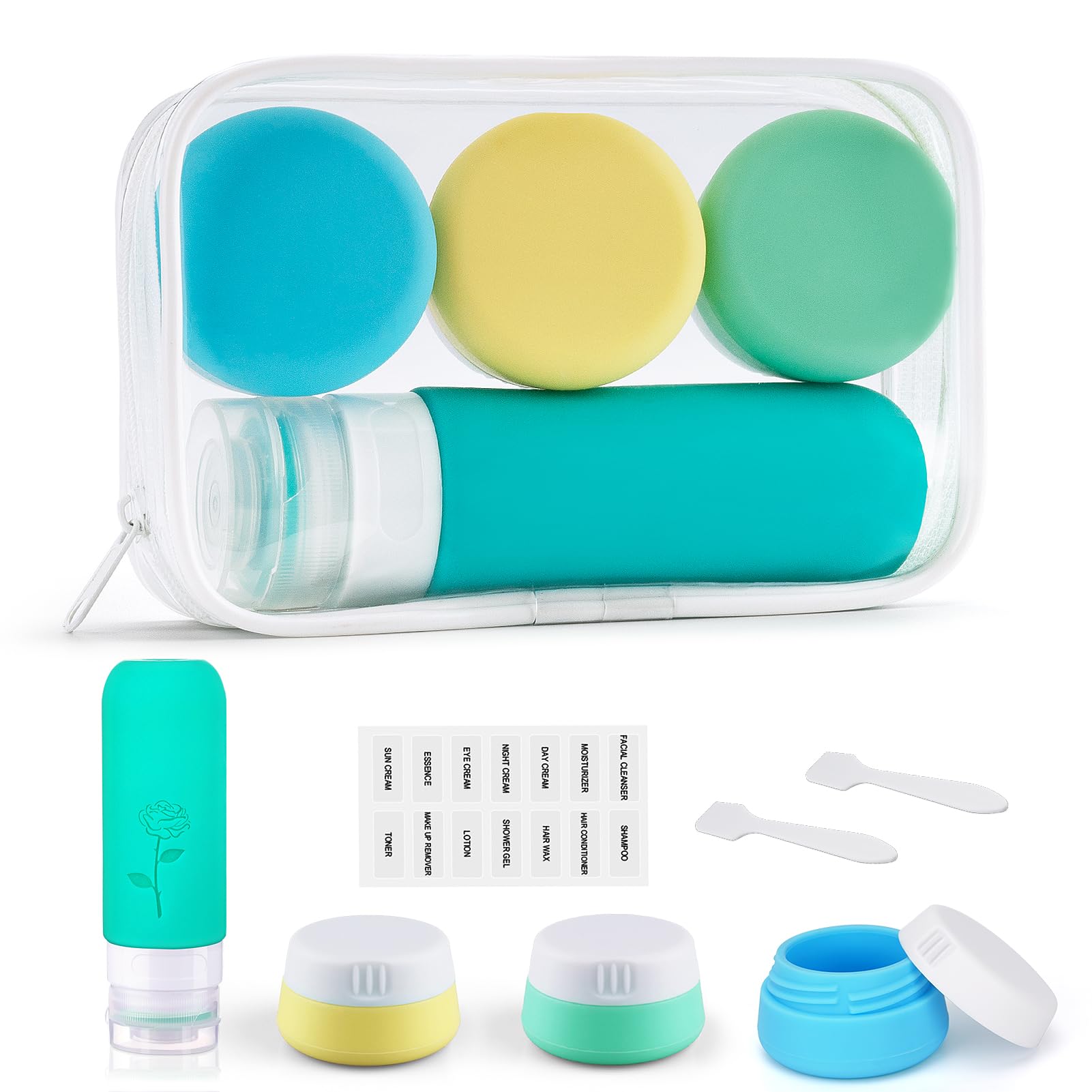 Kitchen GIMS Small Travel Size Container for Cream 3pcs Mini Silicone Makeup Jar and 1pcs Tiny Squeeze Bottle, TSA Approved Leak-proof Lotion Pots and