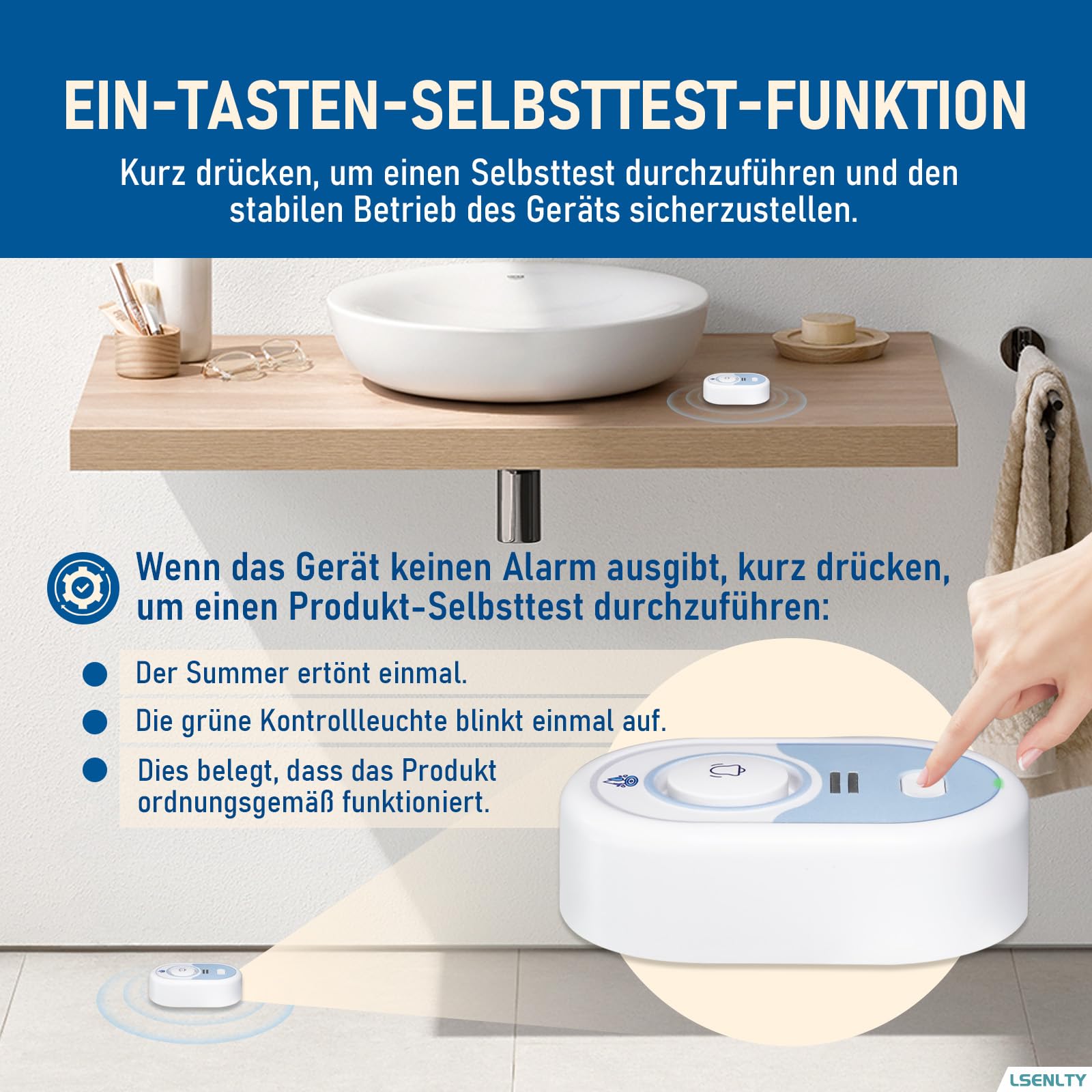 LSENTLY Wasserleck-Detektor – 5 Jahre Standby-Zeit, LED-Anzeige & 100 dB Leckalarm, Selbsttest-Funktion & Batteriewarnung, IP66 wasserdicht – für Zuhause, 5er-Pack (Keine WLAN-Verbindung möglich)
