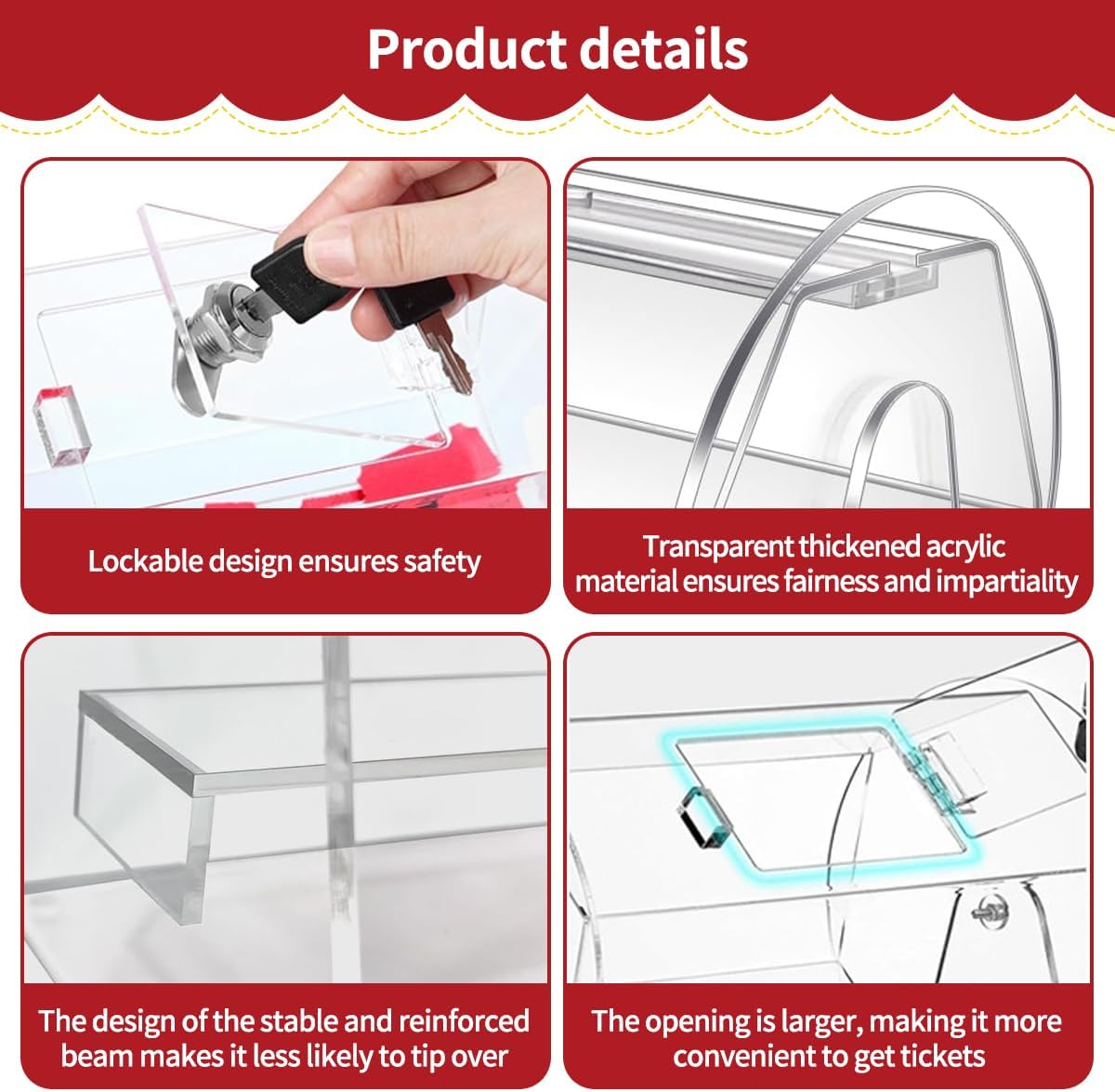 Raffle Drum with Handle Acrylic Clear Raffle Ticket Spinner with 2 Keys for Bingo, Lottery, Tombola para Rifas