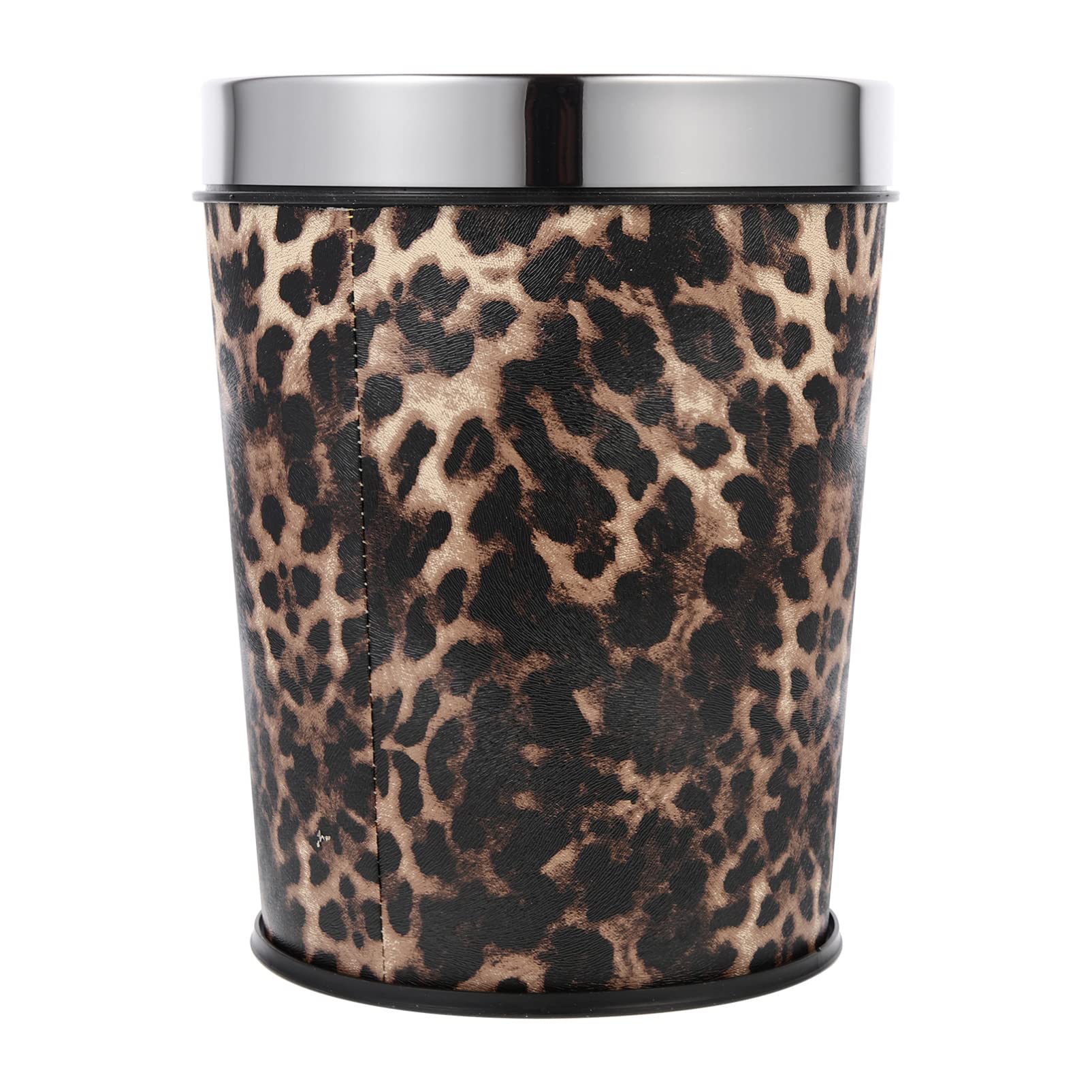 Operitacx Open Trash Can Leopard Pattern Garbage Basket Round Garbage Bin Vintage Paper Waste Container Trash Container for Home Office Living Room 5L