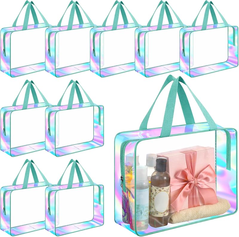 Sweetude Necessaire transparente com zíper e alça, Turquoise, Pacote com 10