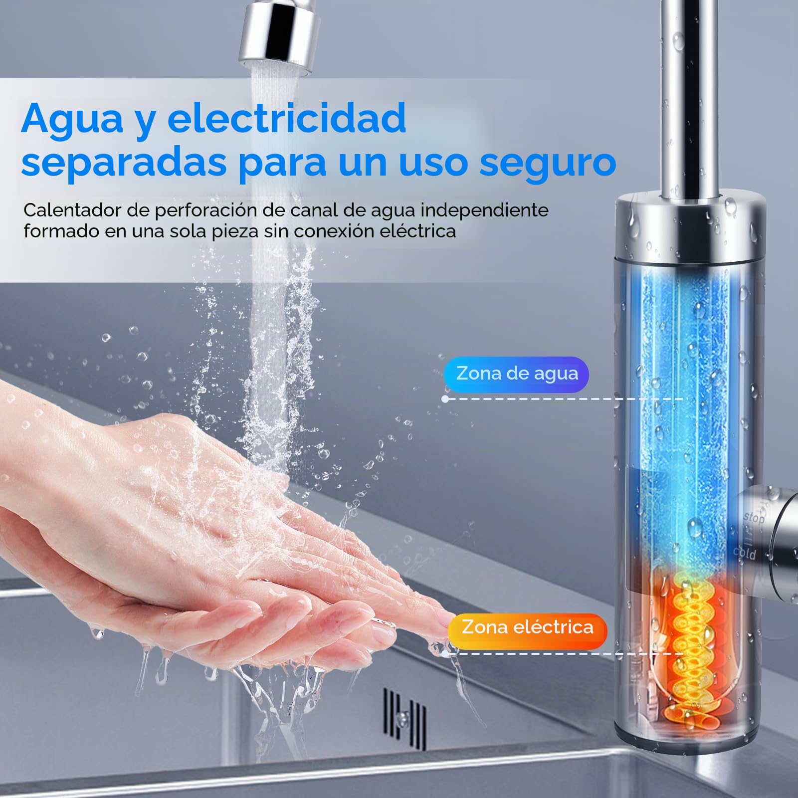 Grifo con calentador de agua instantáneo, grifo de 360°, 3000 W, grifo de acero inoxidable con indicador de temperatura LCD para cocina, jardín y caravana (A)
