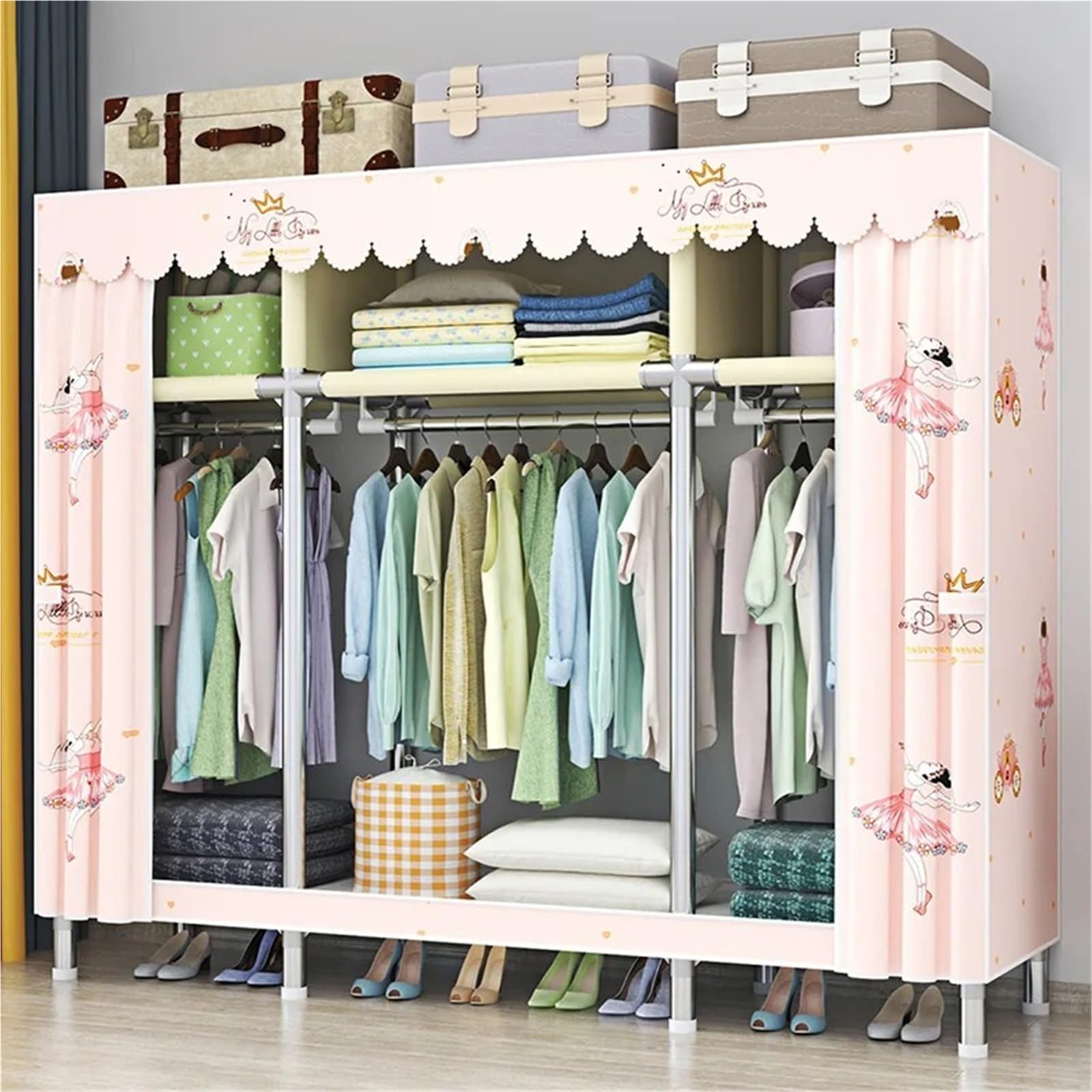 Stoffschrank Schlafzimmer Tragbare Faltbare Tuch Kleiderschrank Organizer Kleidung Falten Leinwand Schrank Rack for