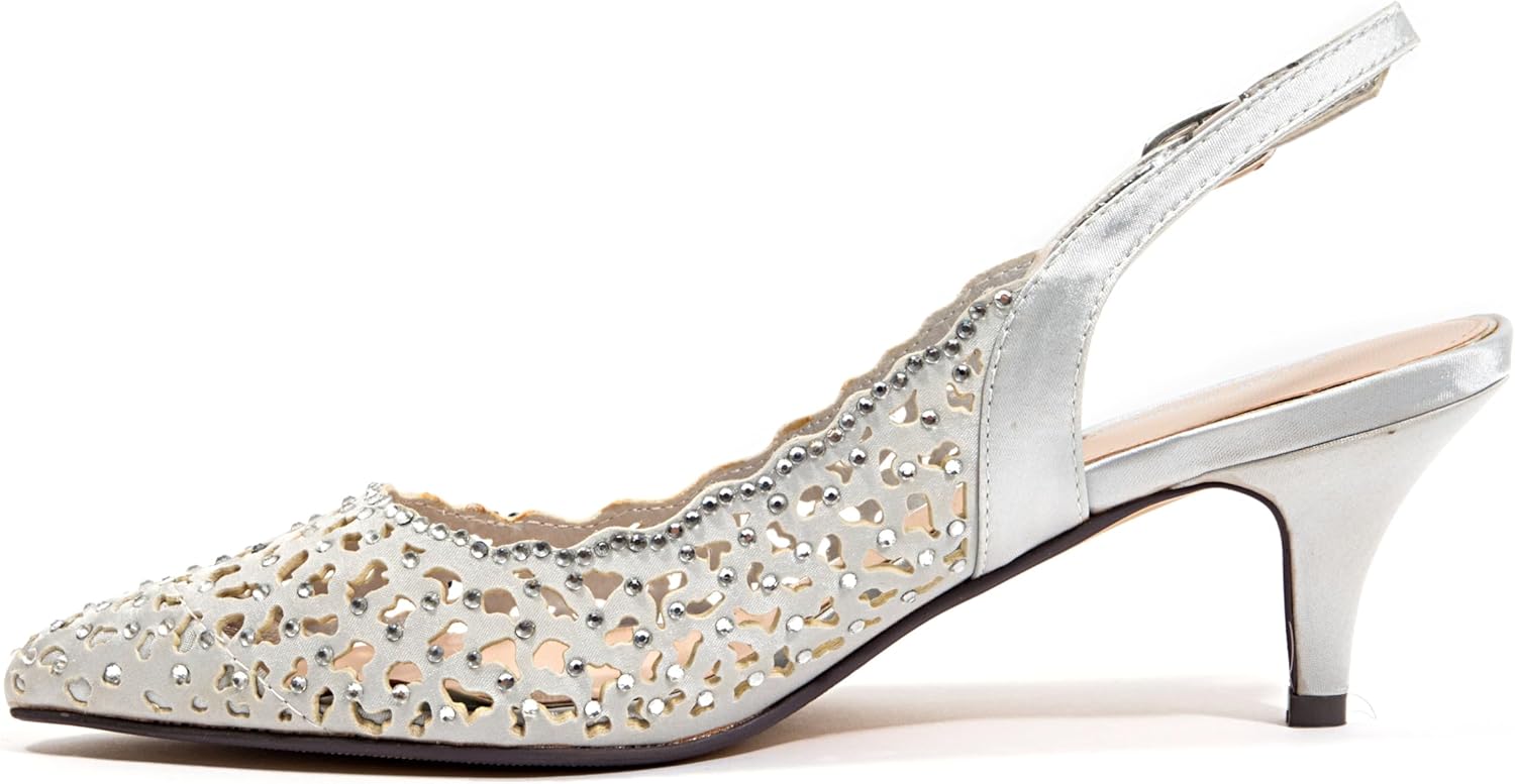 Lady Couture Women’s Dressy Heel Shoes Jewel | 2 1/2 INCH Rhinestone Embellished Pumps | Elegant Party, Wedding & Evening Heels for Women Silver