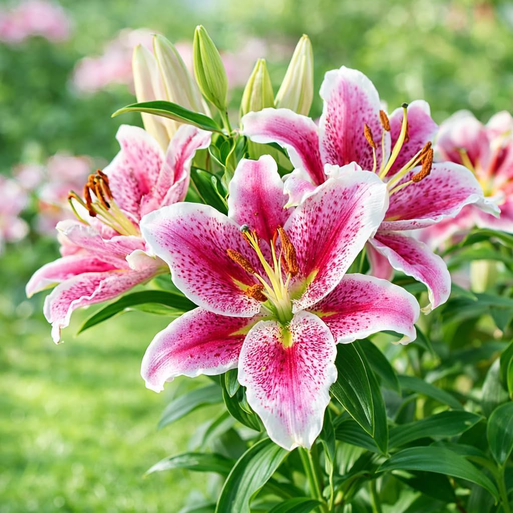 Great Deal! Flower Bulbs - Giant Stargazer Flower Lily Perennial Bulbs - Petals with Deep Fuchsia in The Middle Fading to Light Pink Trimmed in White (18)