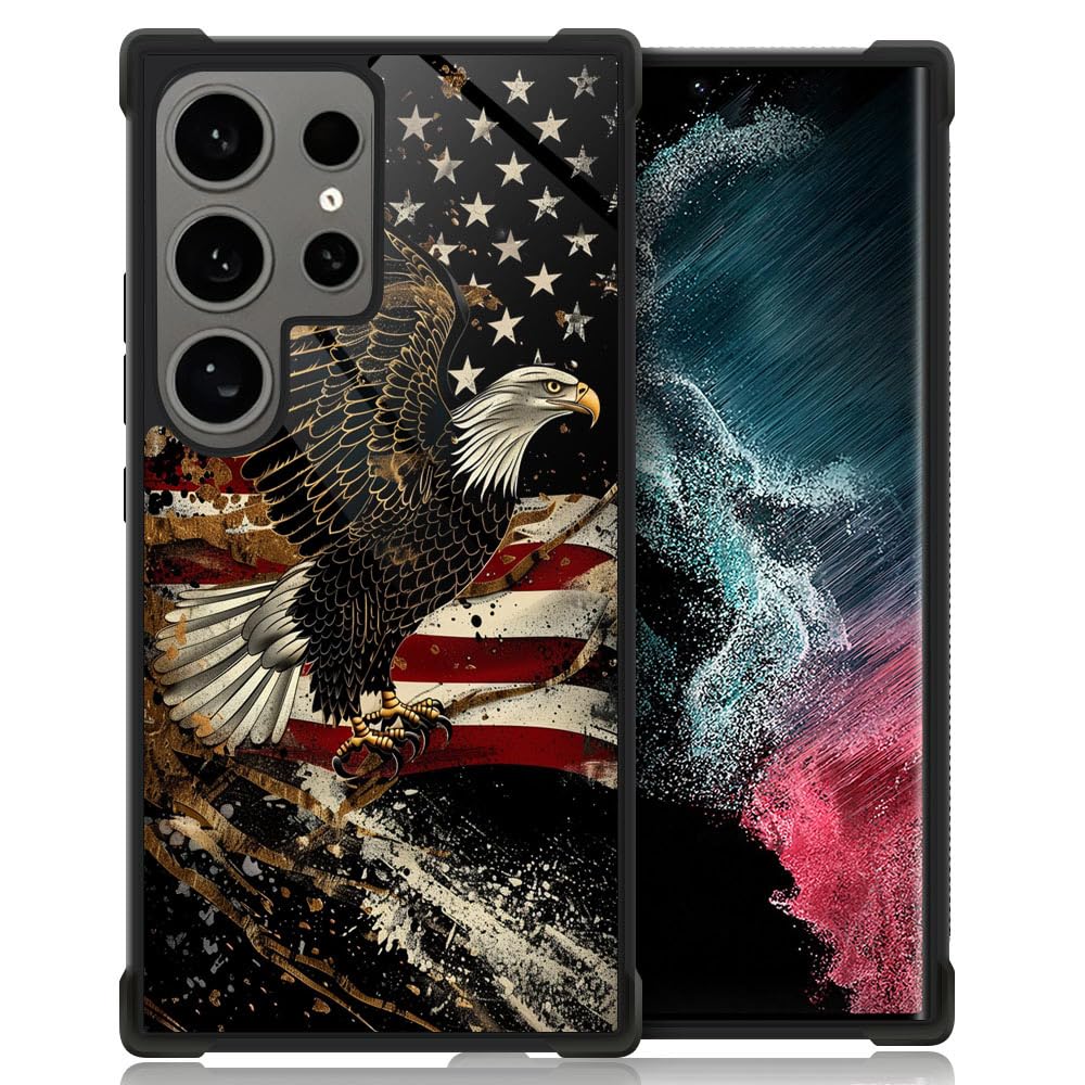 ZHEGAILIAN Case for Samsung Galaxy S22 Ultra,Flying Eagle Us Flag S22 Ultra for Men Boy,Drop Protection with Soft TPU Bumper