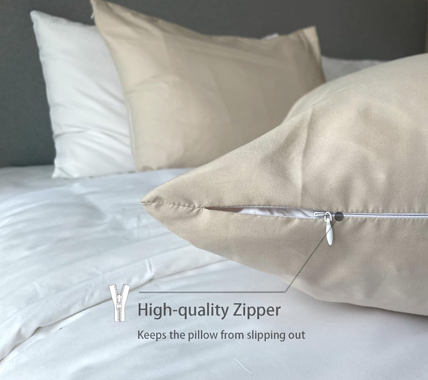 iMaylex 1800 Series Super Soft Brushed Microfiber Fabric Zipper Pillowcase, Luxury Cozy and Lightweight, Set of 2, Khaki, Standard, 20x26 Inches - Image 4