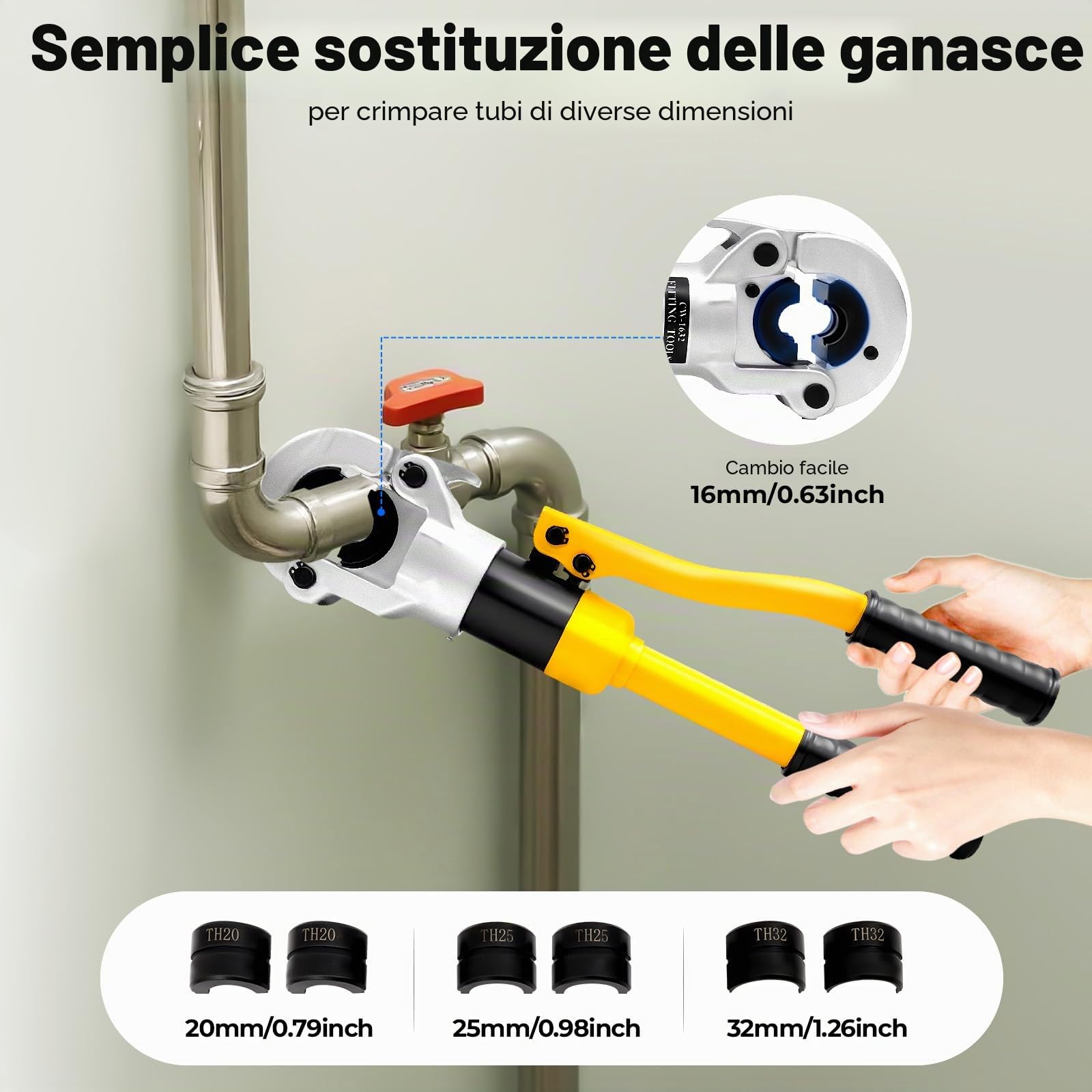 Pressatrice Multistrato, 8T Pinzatrice Multistrato, Pinza Crimpatrice, Matrici TH 16/20/25/32 mm, Impugnatura Ergonomica, Cassetta Attrezzi, Crimpatrice per Tubi Alluminio-Plastica, PEX e PB