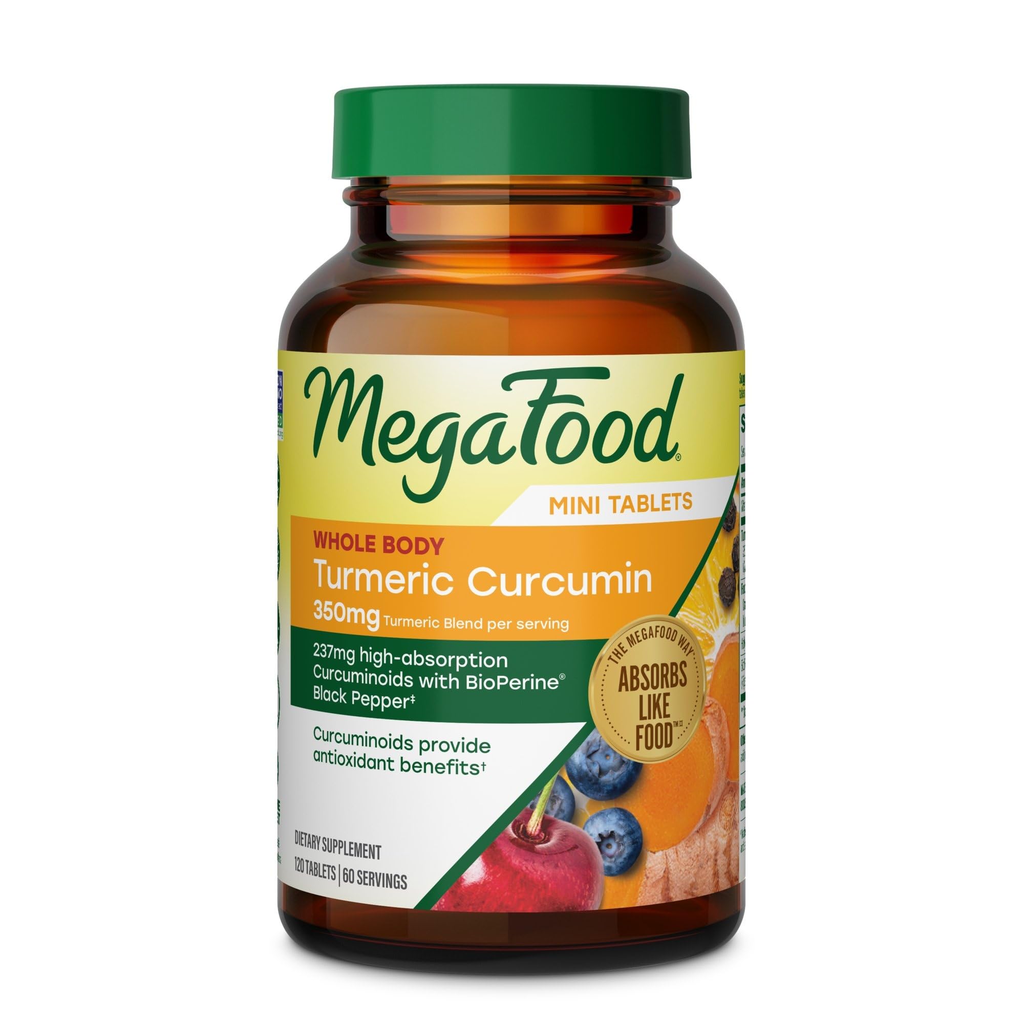 MegaFood Whole Body Turmeric Curcumin with Black Pepper, 120 Mini Tablets 120 Count (Pack of 1)