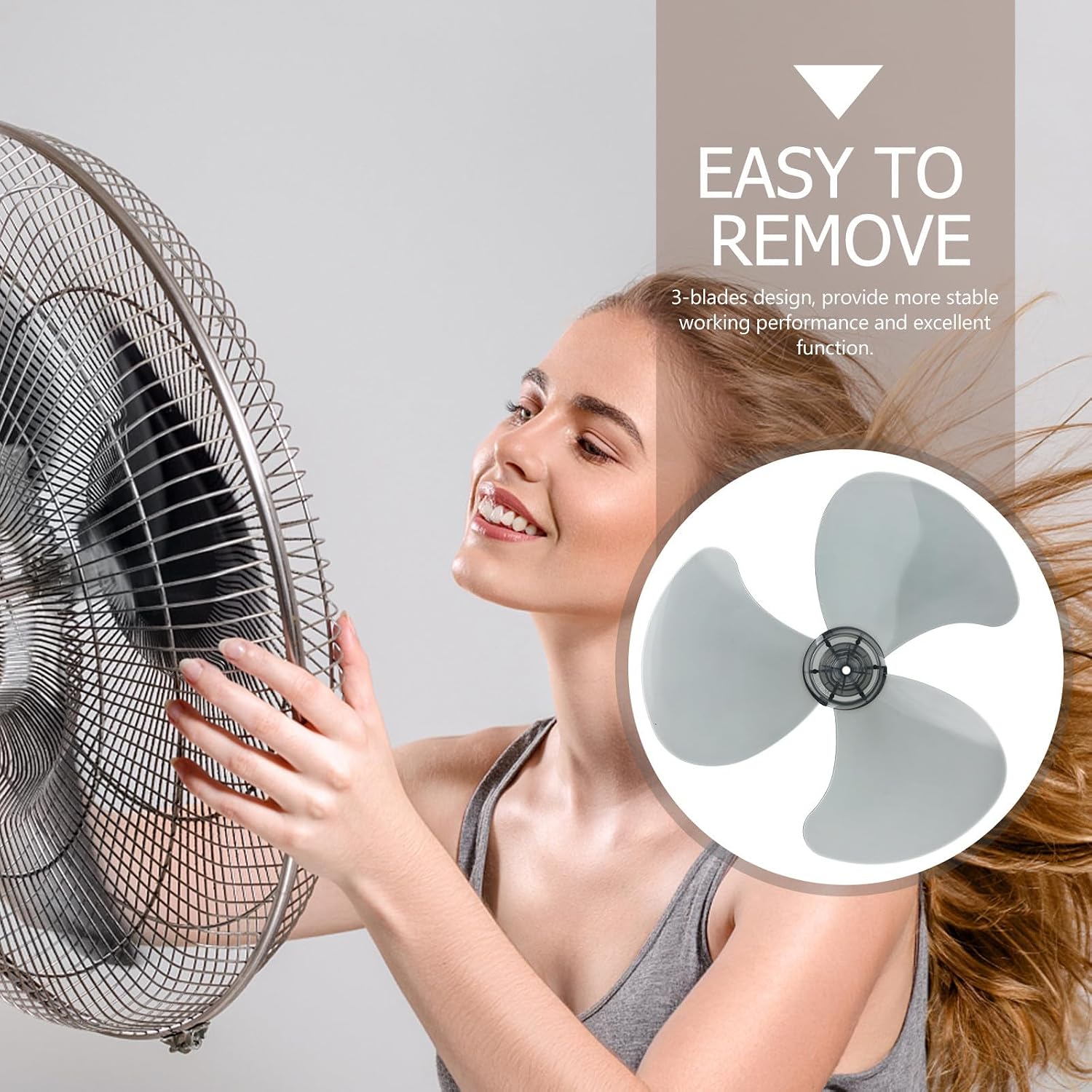 NUOBESTY Replacement Fan Blade for Table and Floor Fans Plastic 3-Bladed with Nut Cover Universal 13.77 Inch