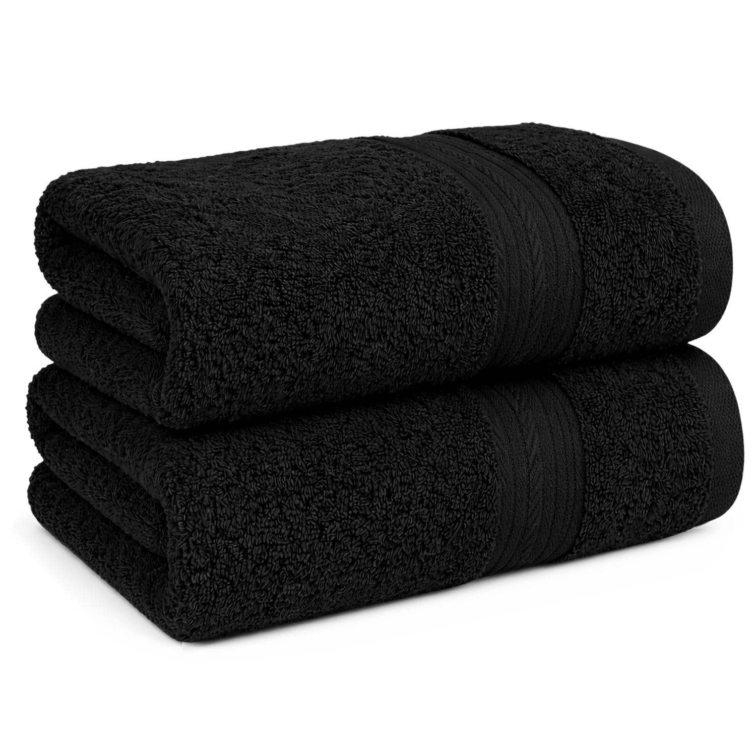 Ample Decor Hand Towels for Bathroom Set of 2, 18 X 28 Inch 600 GSM 100% Cotton, Absorbent- Black