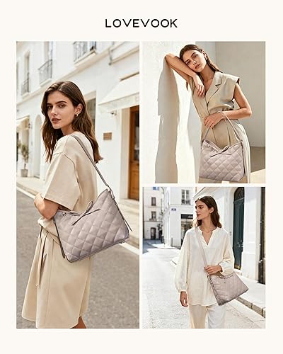 Miniatura 2 de LOVEVOOK - Carteras para mujer, bolsos de mano de cuero suave estilo hobo, bolso bandolera acolchado, bolso de diseñador tipo bucket Desnudo