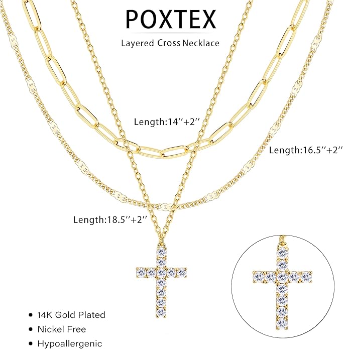 Layered Gold Necklaces for Women, Stackable Dainty 14K Gold Silver Plated Trendy Circle Paperclip Chain Pendant Choker Necklace,Simpl Diamond Cross Bow Jewelry Set Gifts for Women