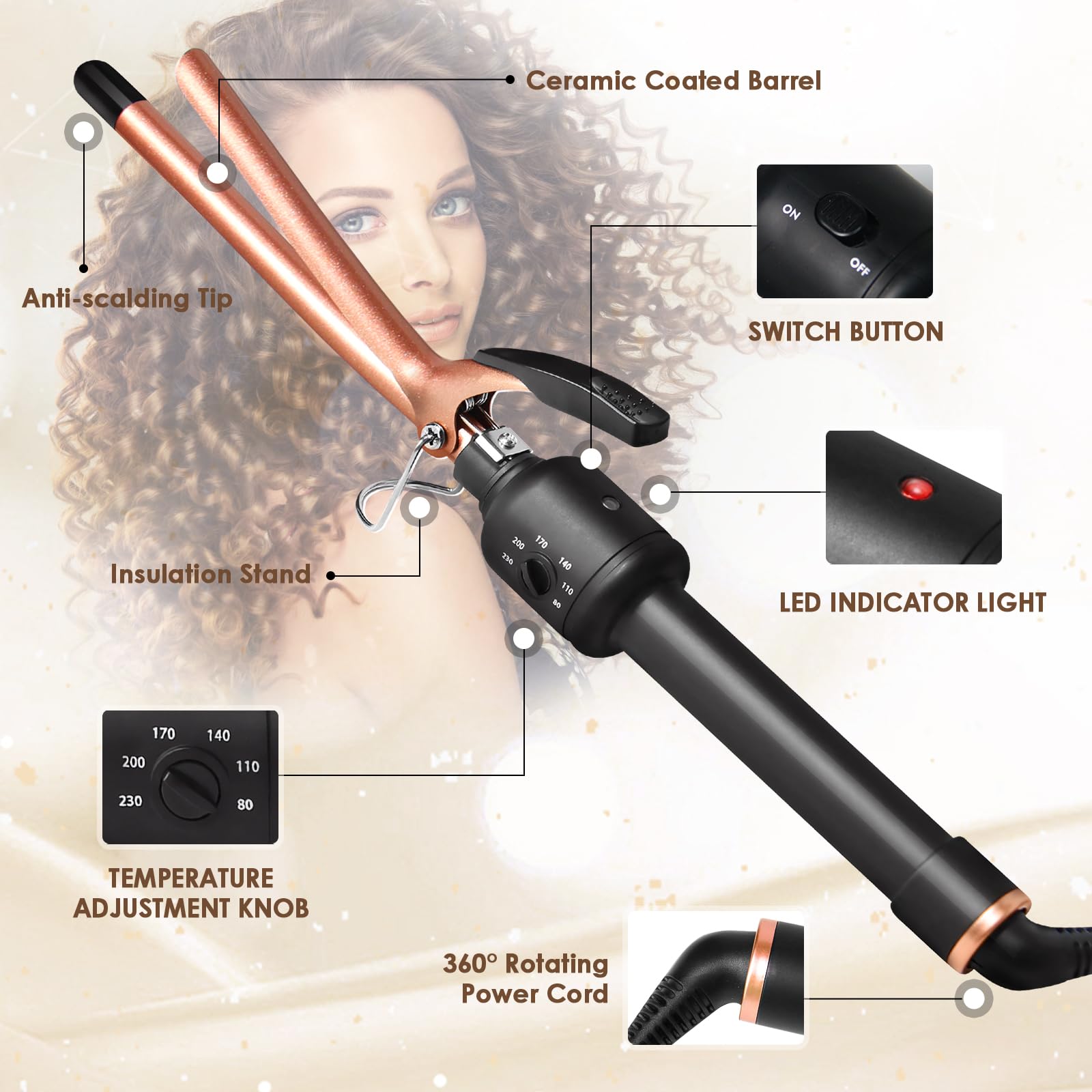 Fer à Friser Fin, Fer à Boucler Ultra-fin 9mm en Céramique avec La Température Réglable (80 ℃ -230 ℃), Petites Boucleur, Pince à Frisere, Pour Les Cheveux Courts Moyens Longs
