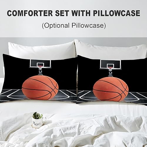 Miniatura 5 de Juego de edredón personalizado de baloncesto tamaño matrimonial para niños, adolescentes y hombres, edredón negro de corte con 1 edredón y 2 fundas