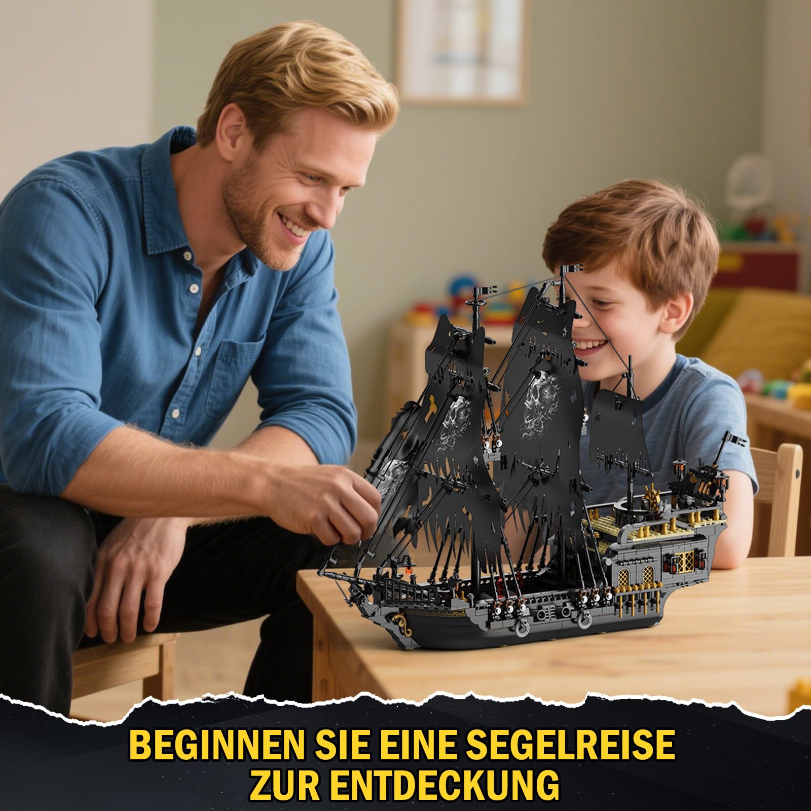 Piratenschiff Baustein Set mit Lichtern, Pearl Piratenschiff Modell Klemmbausteine für Sammler & Deko, Geschenk für Erwachsene Jugendliche Männer Jungen(1713 Stück)