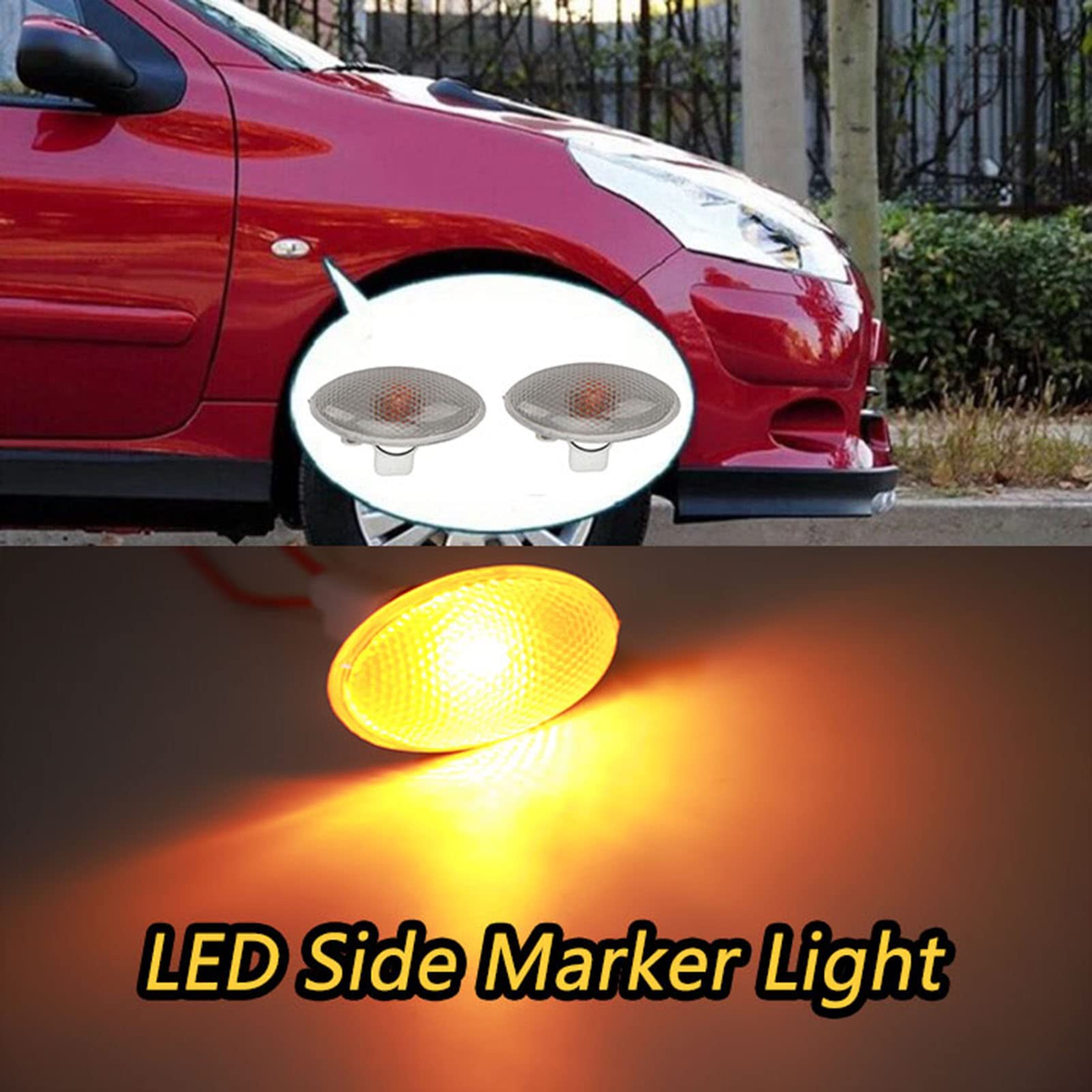 Clignotant Latéral,Lot de 2 feux de position latéraux 12 V 632574 de remplacement pour modèles 206, 407, 607 LED, Garde-boue avant Feu de signalisation latéral Montage de lampe de signal de tournage