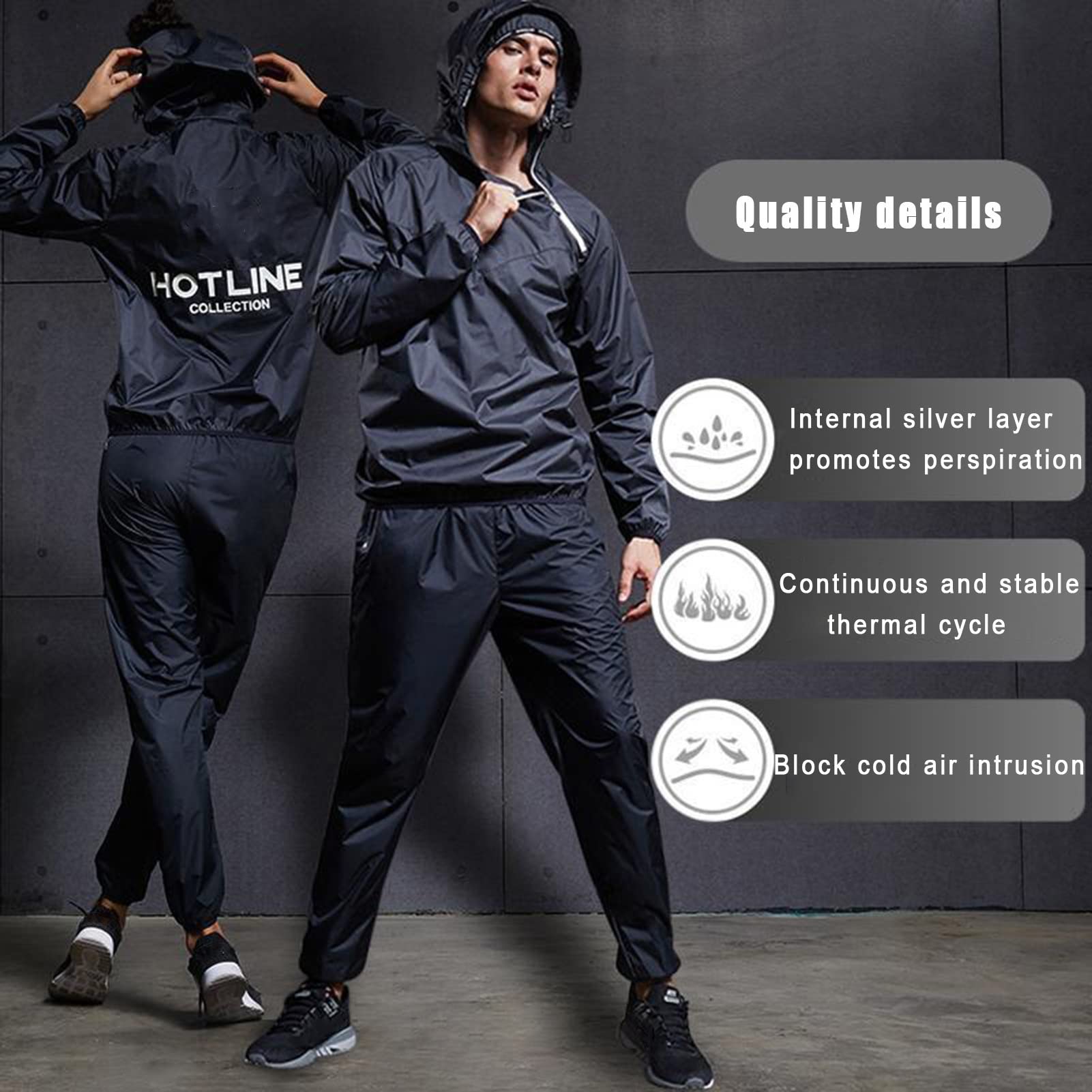 Schwitzanzug Zum Abnehmen, Trainingsanzug Sauna Suit Set Saunajacke Herren Schwitzjacke Trainingsjacke Sportshirt Abnehmen Fitness Trainingsshirt Für Die Fettverbrennung