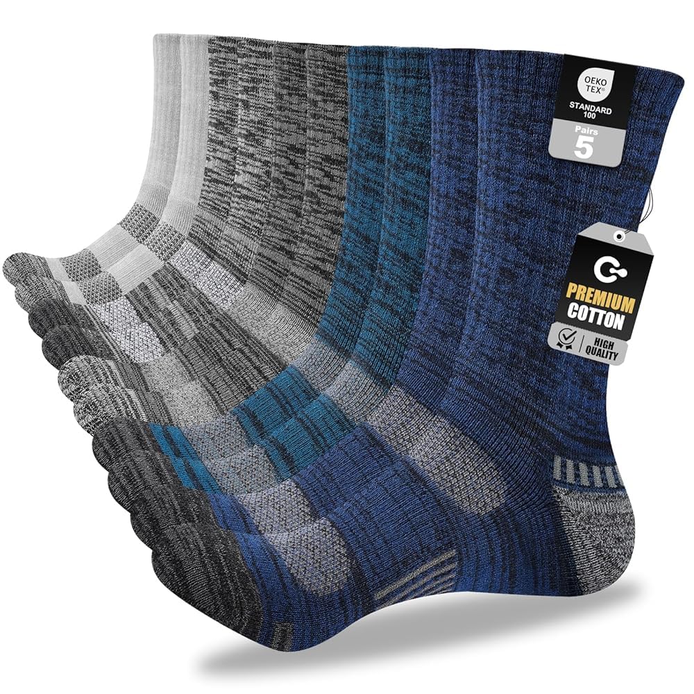 Cirorld Mens Socks, 5 Pairs, Full Cushion Cotton Crew Work Socks