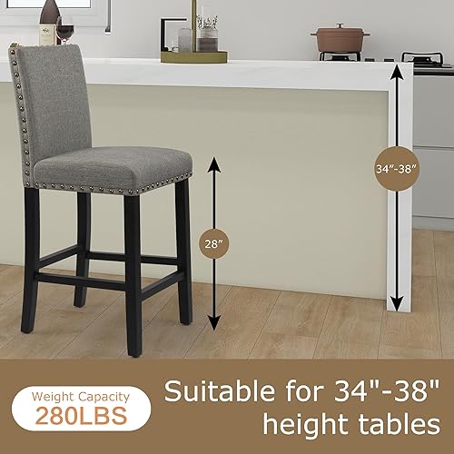 Miniatura 6 de thksbought Juego de 2 taburetes de bar para decoración de cabeza de uñas, taburetes de mostrador de 24 pulgadas, cojines suaves con patas de madera