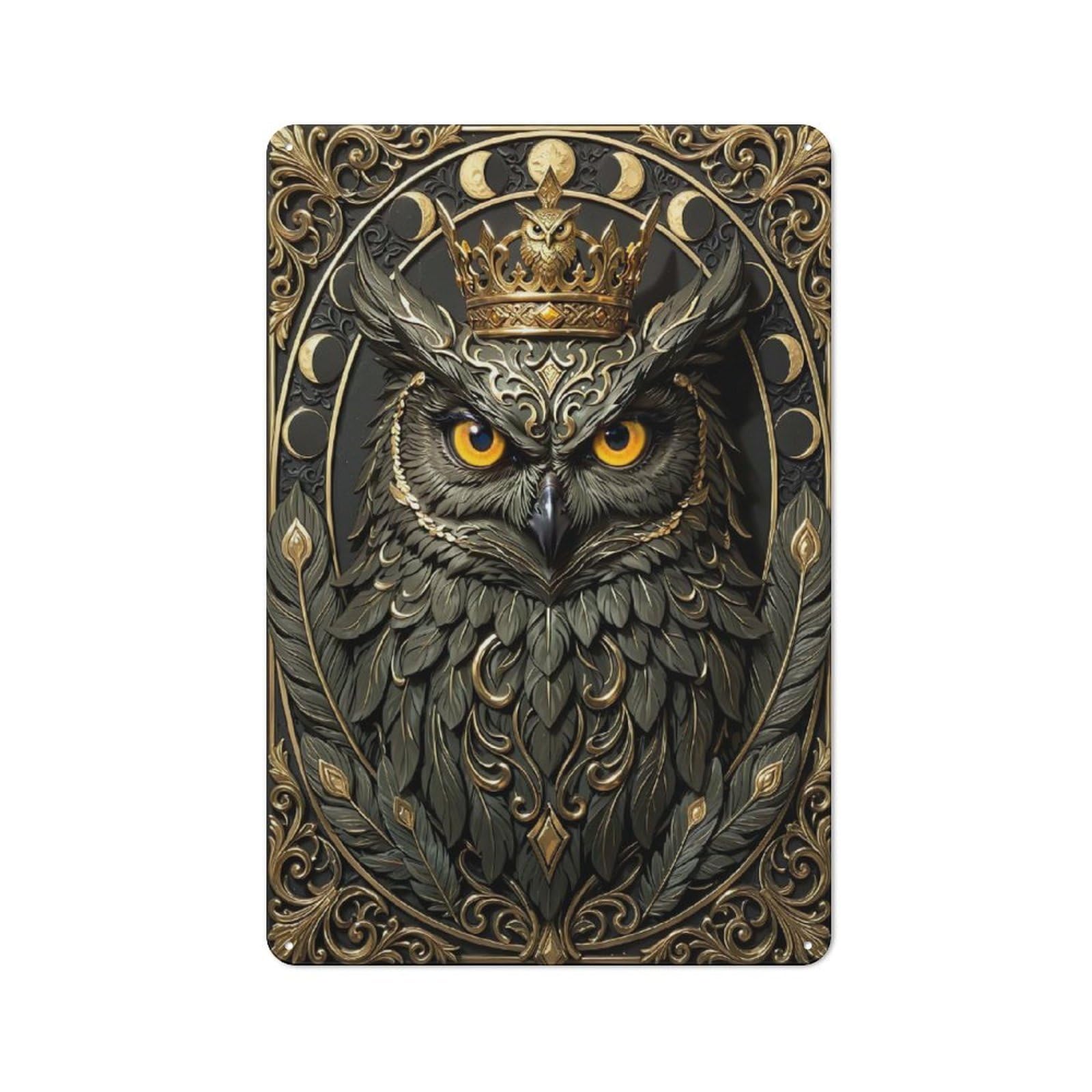 Junmoney Style-18 Art Deco Royal Owl Retro Tin Sign 30X20cm For Café Or Restaurant, Housewarming Wall Decor For People Furnishing Café And Restaurant