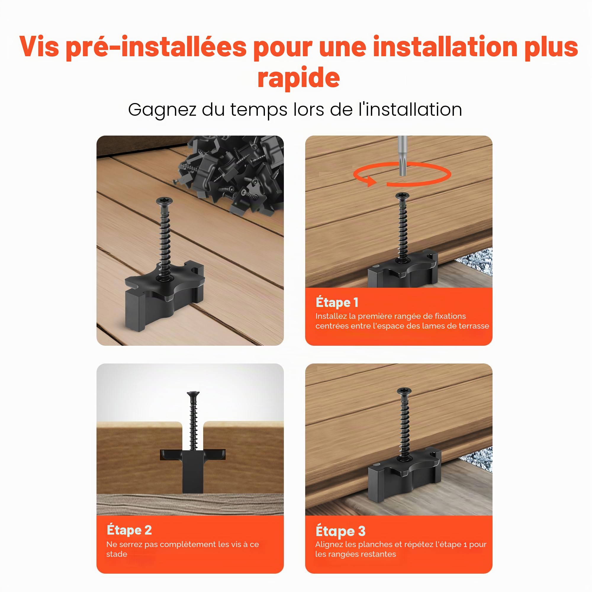 VEVOR Fixation Invisible pour Lame de Terrasse Composite, 500 PCS, Clips T Fixation Cachée en Plastique PP avec Vis Métalliques, Compatible avec Lames de Terrasse d'Écart 6,5 mm et de Hauteur 10 mm