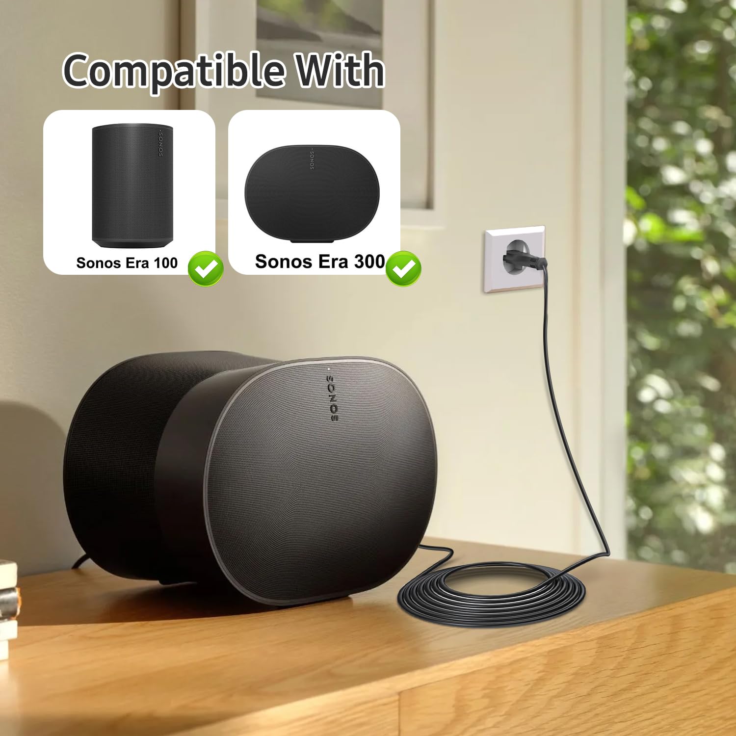 KFD Câble d'alimentation Chargeur pour Sonos Era 100, Era 300 Haut-Parleur et Mini Sub AMP Beam Play Base 5(GEN 2) Beam Gen 2 Soundbar européen-Câble de raccordement 18AWG 2.5M