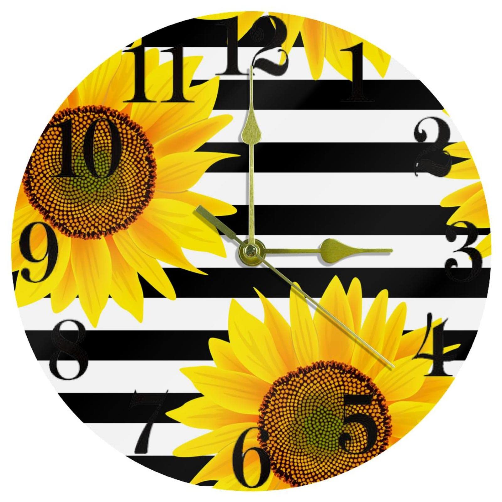 Horloge murale sans tic-tac 25 cm, dites adieu aux bruits nocturnes avec le cadran tournesol