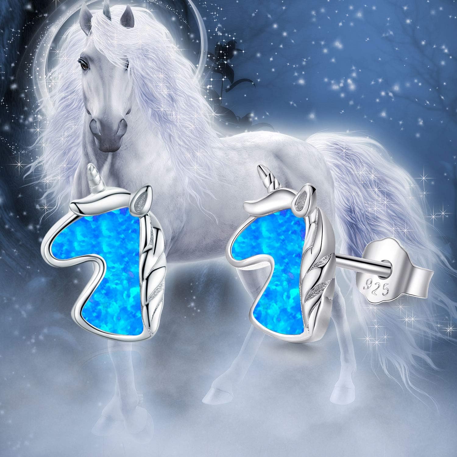 Unicorn Stud Earrings S925 Sterling Silver Hypoallergenic Created Opal Earrings Cute Unicorn Gifts for Women Daughter Birthday Present - Image 4