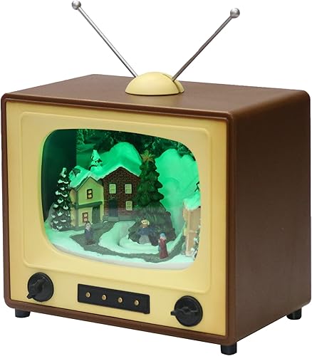 Miniatura 9 de Moments in Time Decoración de mesa iluminada pintada a mano con luces LED, árbol en movimiento, 8 canciones clásicas, funciona con pilas