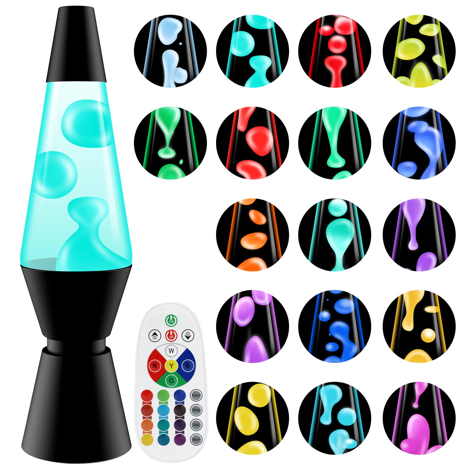 Lampa lawowa z 17 kolorami, lampa LED z mieniącym się płynem i pilotem zdalnego sterowania, lampka nocna dla dzieci i dorosłych, błyszczące światło nastrojowe do salonu, sypialni i biura