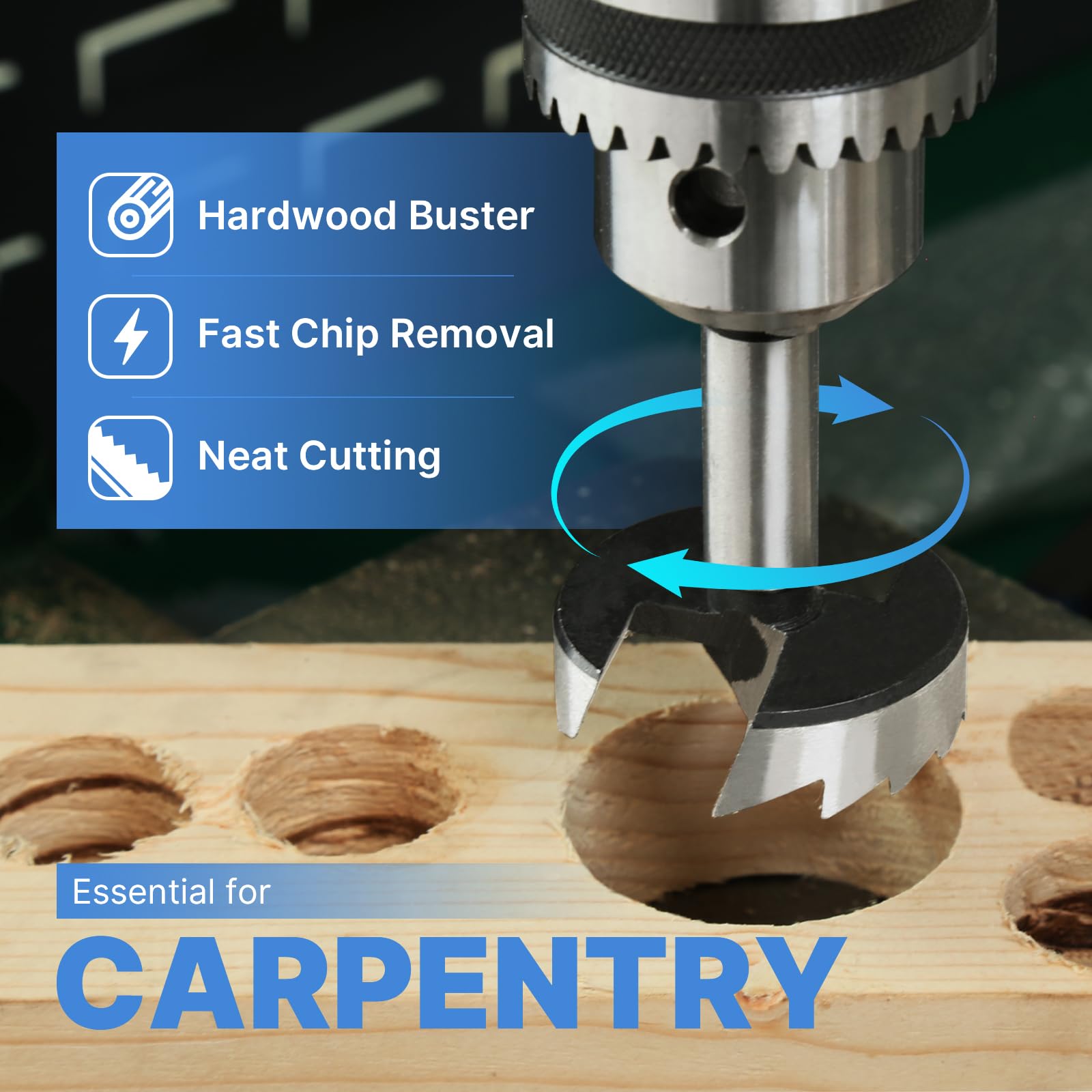 Vearter 16PCS 6-54mm Forstner Drill Bit Set, High Carbon Steel Multi-Tooth Woodworking Tools Forstner Bits with Round Shank - Image 3
