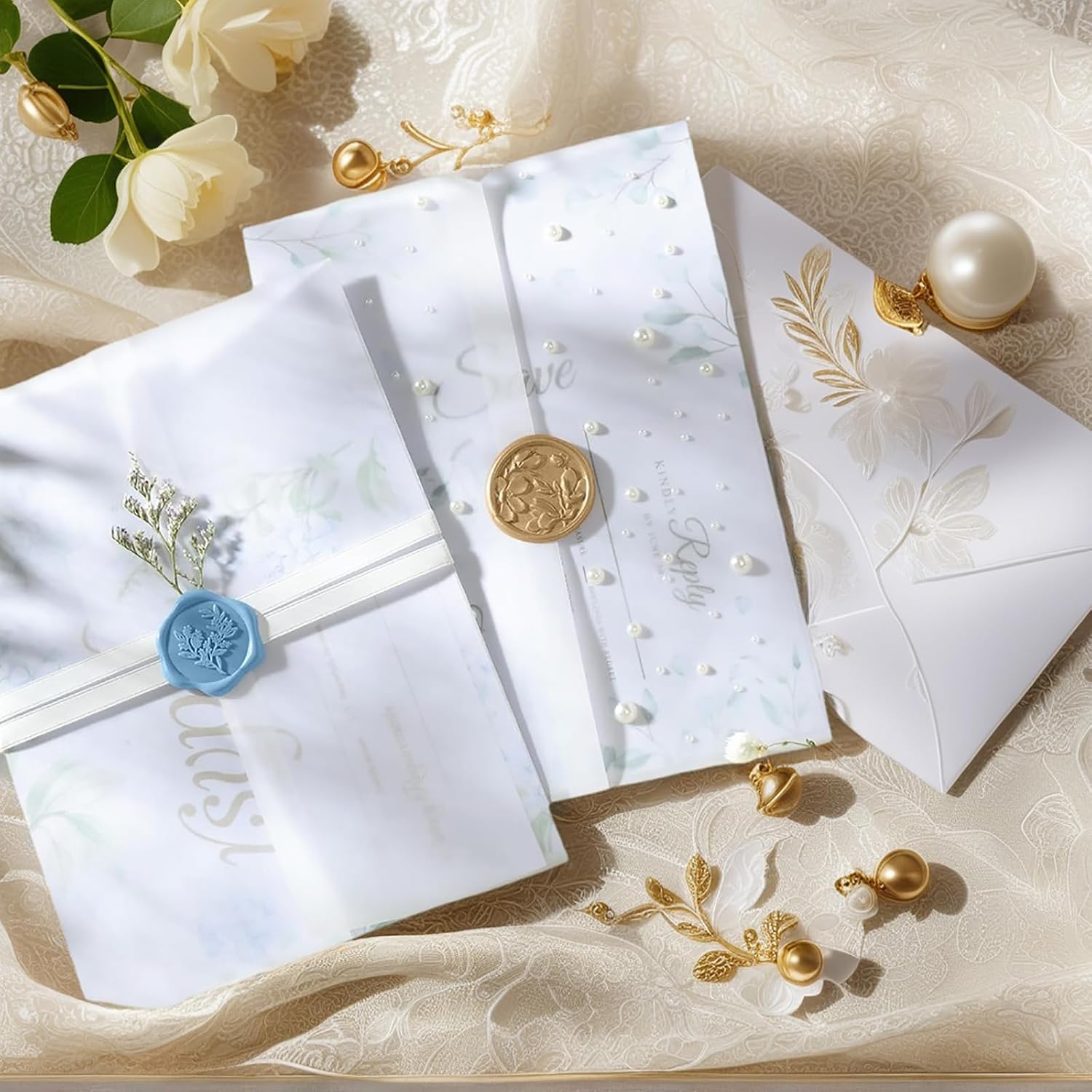 Vellum Jackets for 5x7 Invitations, Pre-Folded Invitation Sleeves 110GSM Vellum Paper 5x7 Translucent Paper Jackets for Wedding Wraps, Envelope Liners, Greeting Cards, Birthday (100)