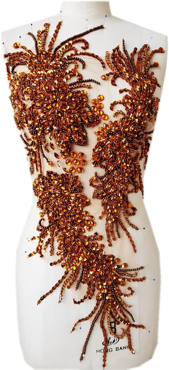 Handmade Rhinestones lace Applique handsewing Beads Sequins Trim Patches for Dress Clothes Accessories (Light Purple)