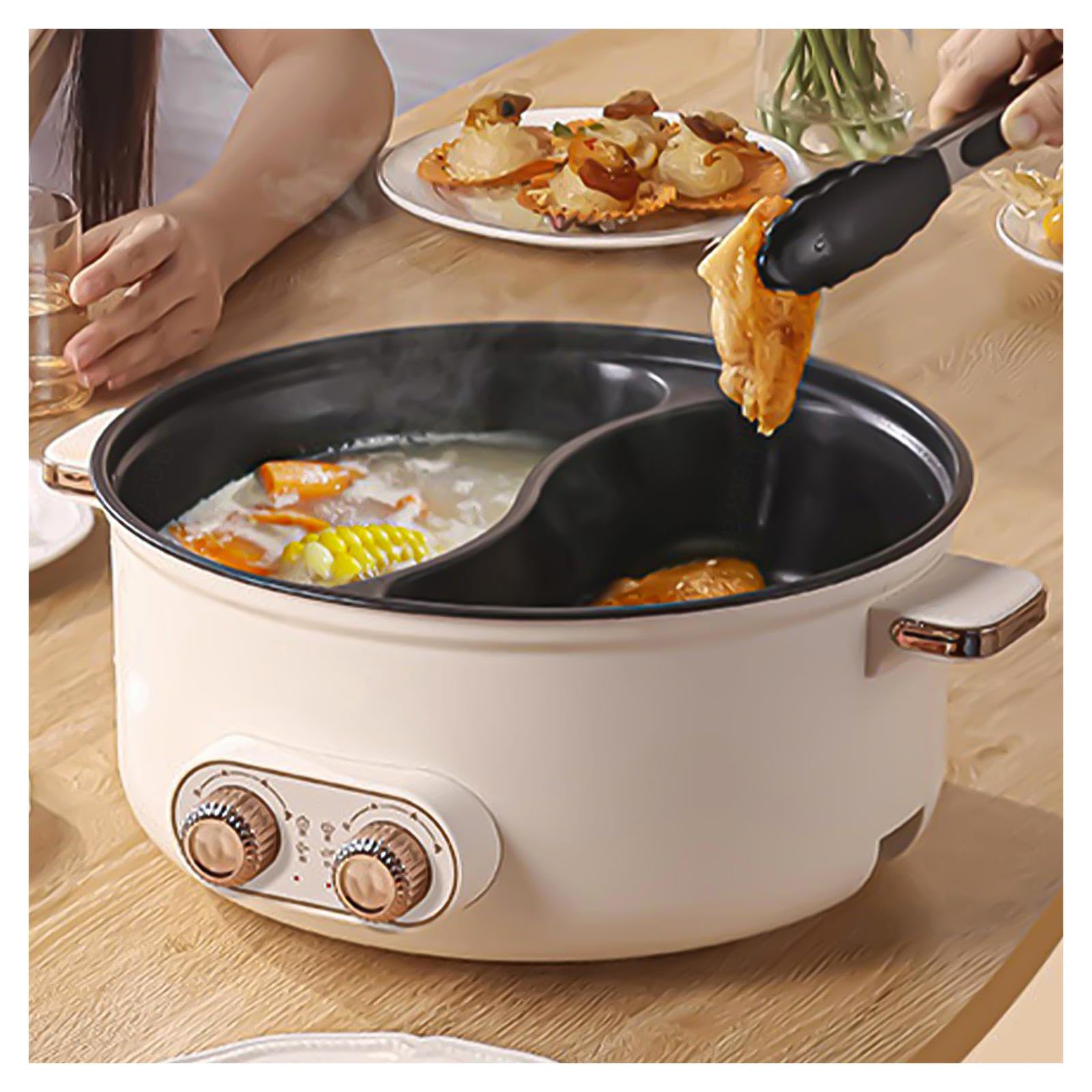 Pentola con Divisorio Interno, Doppio Interruttore di Comando, Spegnimento Automatico Pentola Pasta Doppio Cestello, Ideale per Le Riunioni di Famiglia (con 2 Reti a Tenuta Stagna),5.5L