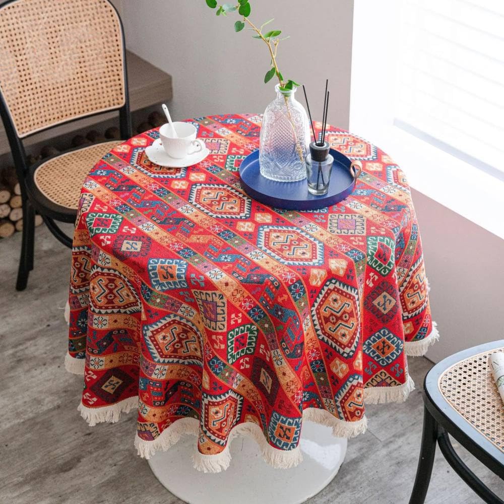 Nappe ronde jacquard rouge épaisse anti-bruit protection table à manger