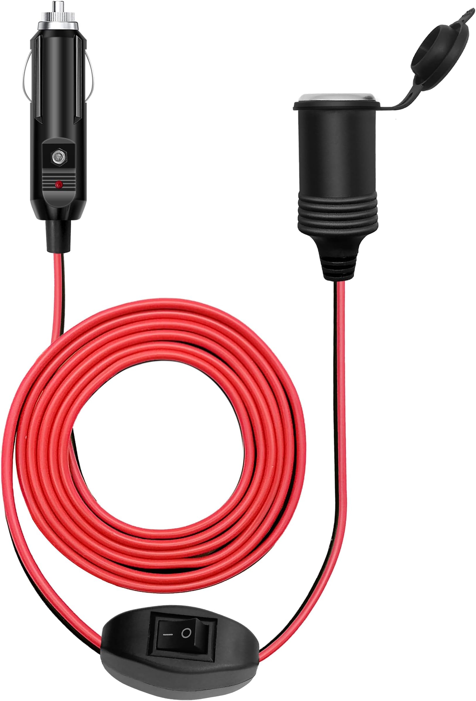 6.5FT/2m Car Cigarette Lighter Socket Extension Cord Wire Cable 17AWG with ON/OFF Switch,12V/24V Waterproof Heavy Duty Female Socket Extension Cord Charger Lead Adapter with LED and 15A Fused