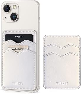 Phone Card Holder Slim Leather Adhesive Pocket RFID Blocking Credit Card Sleeves Sticker for Back of Smartphone(Pearl White)