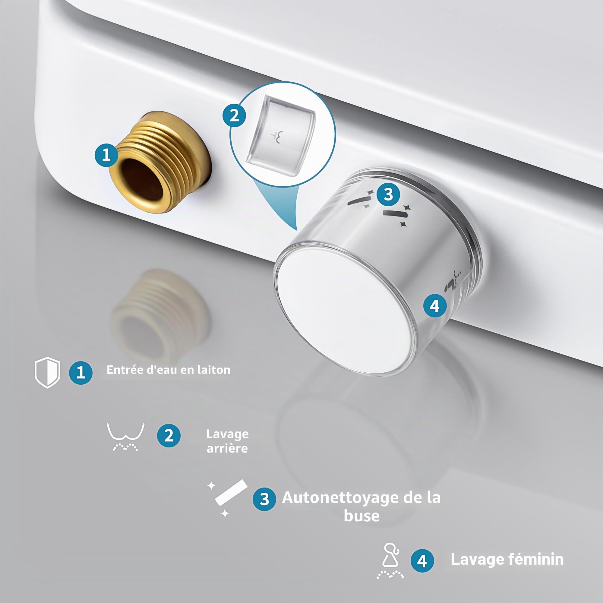 SAMODRA Siège de toilette bidet - Embout de douche WC Bidet Toilette japonaise - Siège de WC avec fermeture automatique - Embout de bidet non électrique à double buse auto-nettoyante