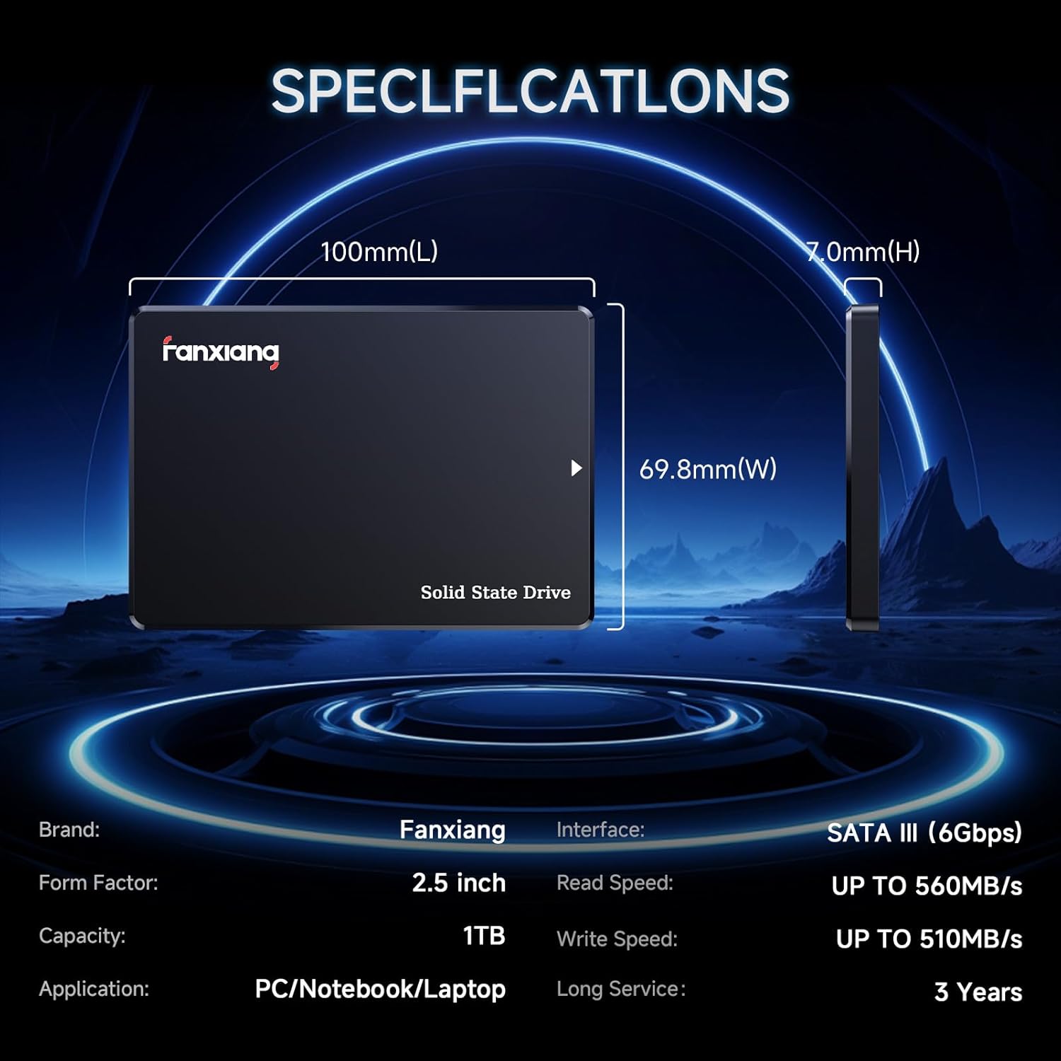 fanxiang 1TB SATA SSD 2.5'' SSD SATA III 6 Gb/s Internal Solid State Drive Up to 560 MB/s 3D NAND SLC Cache for Laptop and PC Desktop Performance Boost 7mm(0.28″) S101Q