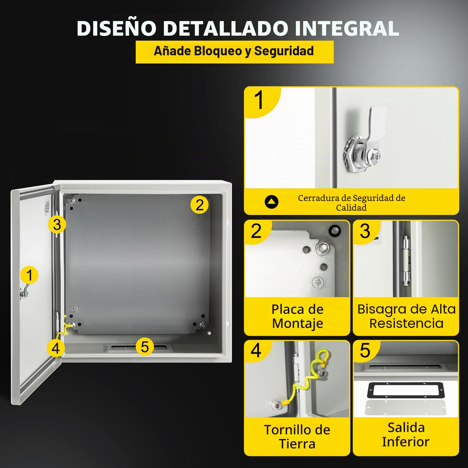 VEVOR Caja NEMA de Acero al Carbono 50 x 50 x 15 cm Caja de Gabinete Eléctrico NEMA 4X IP66 a Prueba de Agua y Polvo Caja de Conexiones Eléctricas para Exteriores e Interiores con Placa de Montaje