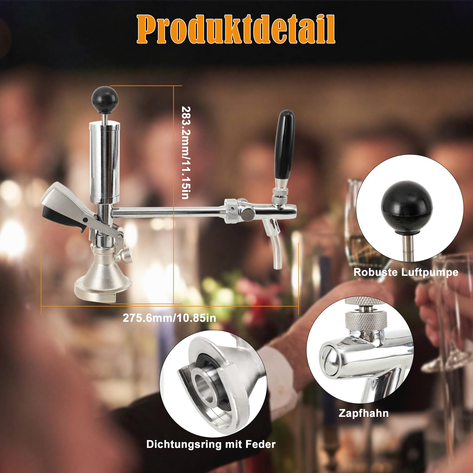 4-Zoll-Bierfass-Partypumpe, Bierfass-Zapfhahn aus Edelstahl, Keg-Zapfhahn-Kit mit Luftpumpe und Verteiler, Kolbenschankhahn für Keg-Anschlüsse, Perfekt für Picknicks, Partys oder Camping