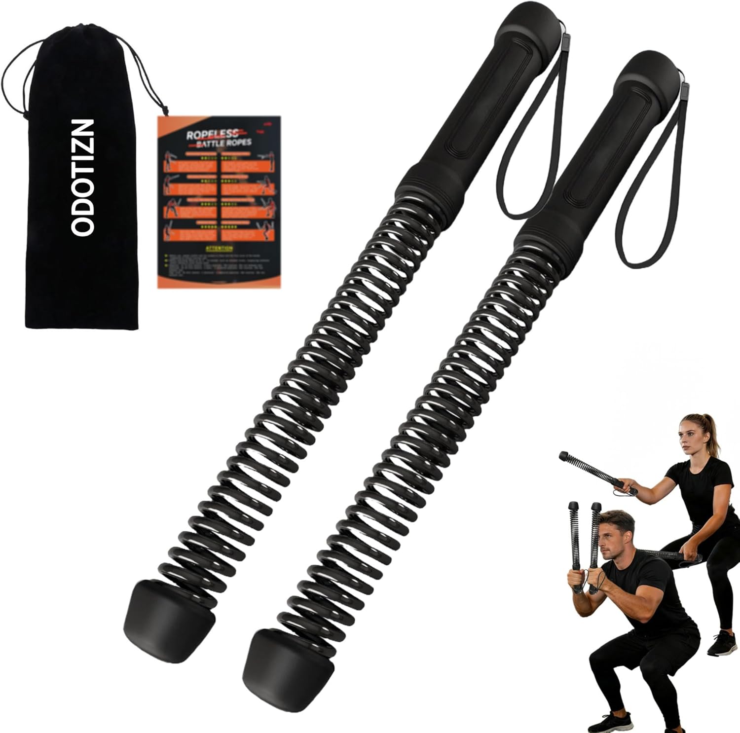 Ropeless Battle Ropes for Home Gym for Men & Women, Portable Cordless Weighted Workout Rope Set with Storage Bag & Workout Guide, Cordless Battle Ropes Alternative for HIIT Cardio(Black)